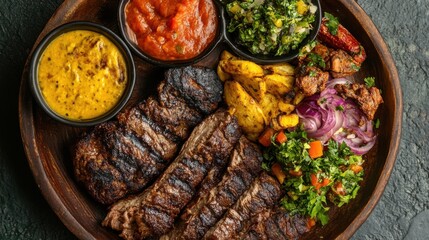A delicious plate of churrasco, perfectly grilled with a golden crust