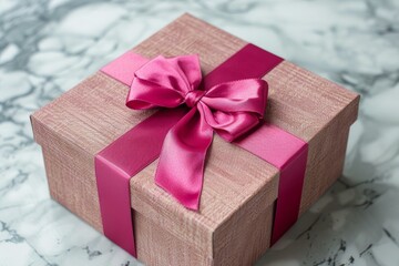 Obraz premium Pink gift box wrapped with a pink ribbon, conveying a sense of luxury and celebration