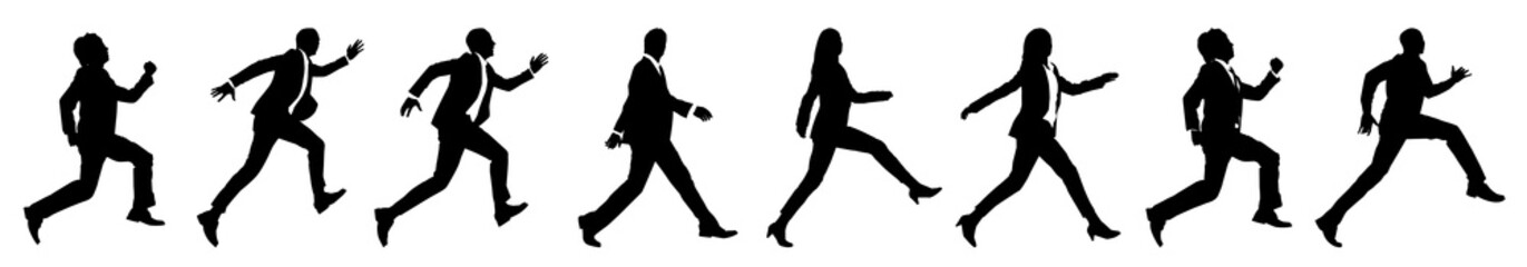 silhouette 2d graphic of business people walking png cut out element set