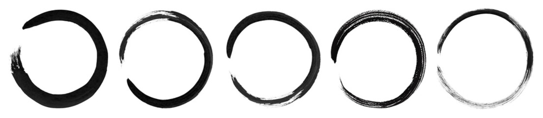Round abstract black brush stroke set