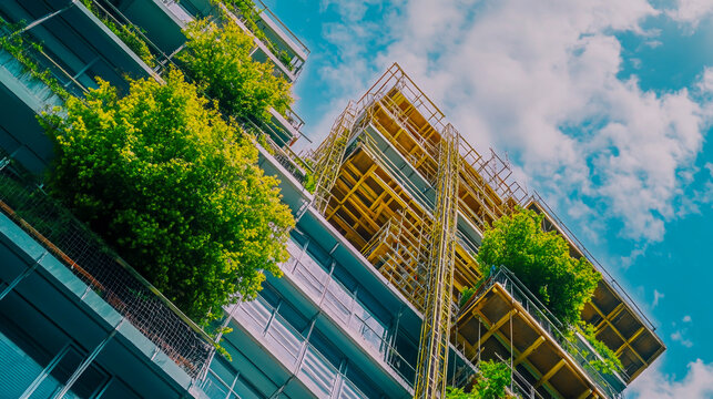 Create a visually compelling guide that illustrates circular economy practices in construction, showcasing key concepts from eco-friendly material sourcing