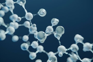 Abstract 3d rendering of a molecular structure forming on a dark blue background
