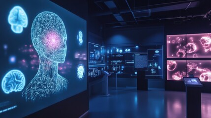 A futuristic AI laboratory where students experiment with