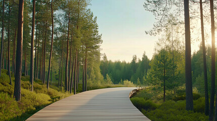 Obraz premium A forest road with trees on both sides