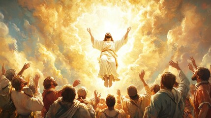 An illustration of the ascension day of Jesus Christ. Biblical Series