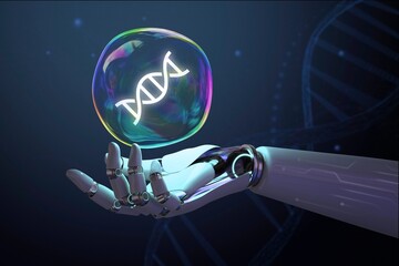 Open robotic hand on blue