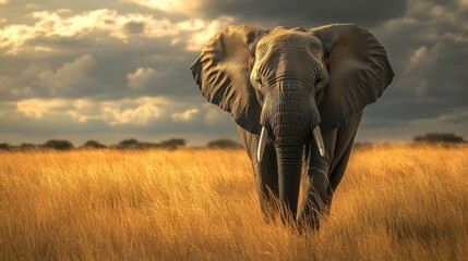 Obraz premium an African elephant walking through the grasslands.