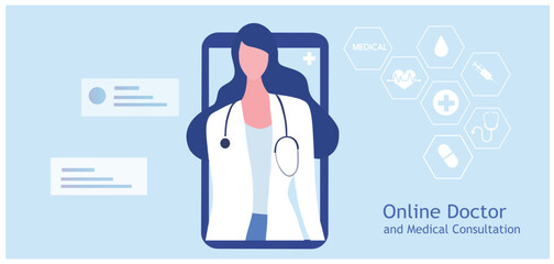 Online doctor and medical consultation concept. Patient using online consultation with doctor service vector illustration. Online medical service and telemedicine concept