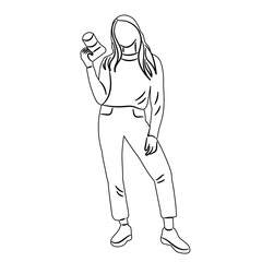 woman with camera sketch, outline on white background, vector