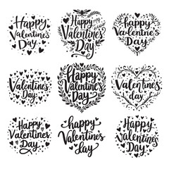 Happy Valentines Day lettering set. Hand drawn calligraphy collection. Vector illustration.