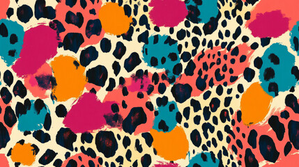 Obraz premium Abstract leopard zebra animal print graffiti in colorful rainbow black white spring vibrant colored spot stripe seamless patchwork pattern. fashion trendy paint background for fabric design wallpaper