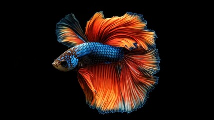 Obraz premium Betta fish. Colorful fighting Siamese fish with beautiful silk tail isolated on black. Amazing exotic tropical fish