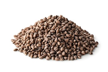 Naklejka premium a realistic pile of barley grains, textured surface, earthy tones, photorealistic, isolated on white background