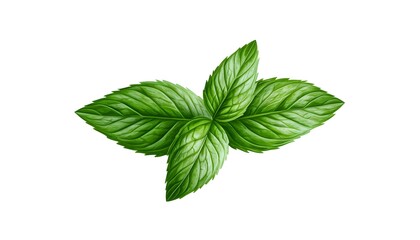 a realistic peppermint leaf, vibrant green, intricate veins, photorealistic, isolated on white background