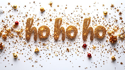 Christmas background Ho Ho Ho Golden Glitter