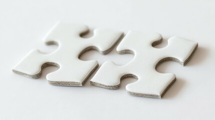 Obraz premium Four connected white puzzle pieces on white