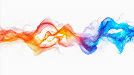 Vibrant orange and blue electric lightning bolt, dynamically intertwining with a glowing effect, isolated on a clean white background