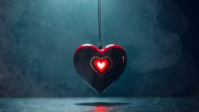 Glowing Inner Heart Hanging in a Dim Atmosphere, seamless looping 4k animation video background	