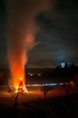 Obraz premium Ancient Christmas traditions in Friuli. Pignarul, Epiphany fires and fireworks that close the Christmas period.