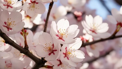 Obraz premium Explore the beauty of cherry blossom petals in a stunning macro shot with vibrant contrast