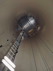 Bottom view inside a wind farm