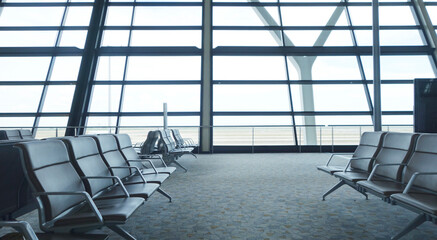 abstract in airport for background. OFFICE BACKGROUND, MODERN BUSINESS HALL WITH LIGHT REFLECTONS ON THE FLOOR.