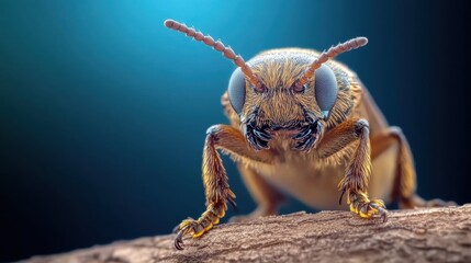 Fototapeta premium Close-up of a beetle showcasing intricate details of its antennae and compound eyes, AI