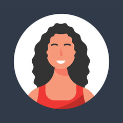 curly hair woman in circle frame flat vector design.