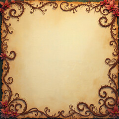 Vintage victorian paper style parchment with floral and scroll border in autumn tones
