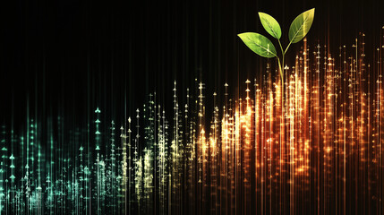 A stylized, colorful graphic of a sprouting plant morphing into upward arrows, representing fast business, Generative AI