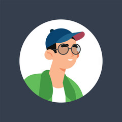 wearing glasses man in circle frame flat vector design.