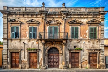 Characteristic and ancient facade of a building in Aversa reflected in water