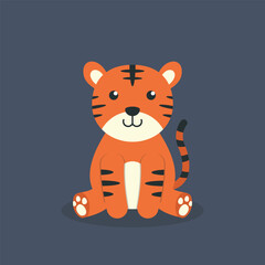 cute sitting tiger in flat vector design