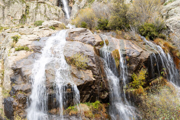 Obraz premium View of Chorrera de los Litueros waterfall, Sierra de Guadarrama Natural park, Madrid, Spain