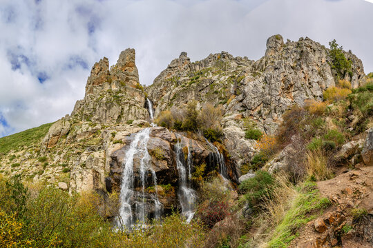 View of Chorrera de los Litueros waterfall, Sierra de Guadarrama Natural park, Madrid, Spain