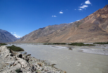 Landscape along the Bartang Valley in the Gorno-Badakhshan region in Tajikistan