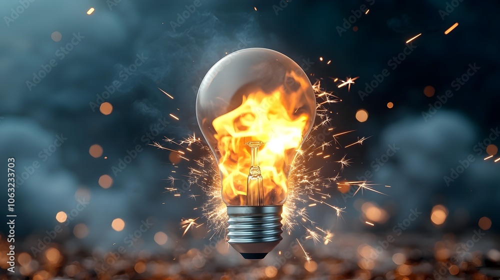 Poster a luminous light bulb its flames burning brightly surrounded by a maze of captivating sparks and swi