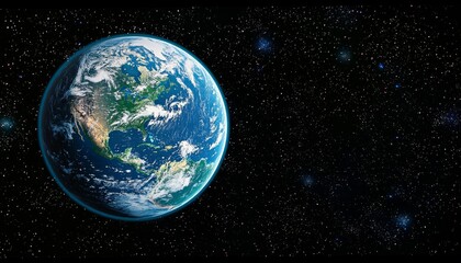 Obraz premium stunning view of Earth as seen from the vastness of space, with the planet's bright blue oceans and swirling white clouds sharply contrasting against the infinite darkness of space