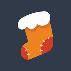 orange sock with stiches sign in flat vector design.