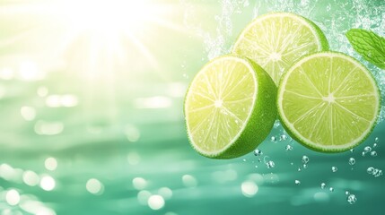 Invigorating splash of water on fresh limes, a burst of refreshing citrus fresh