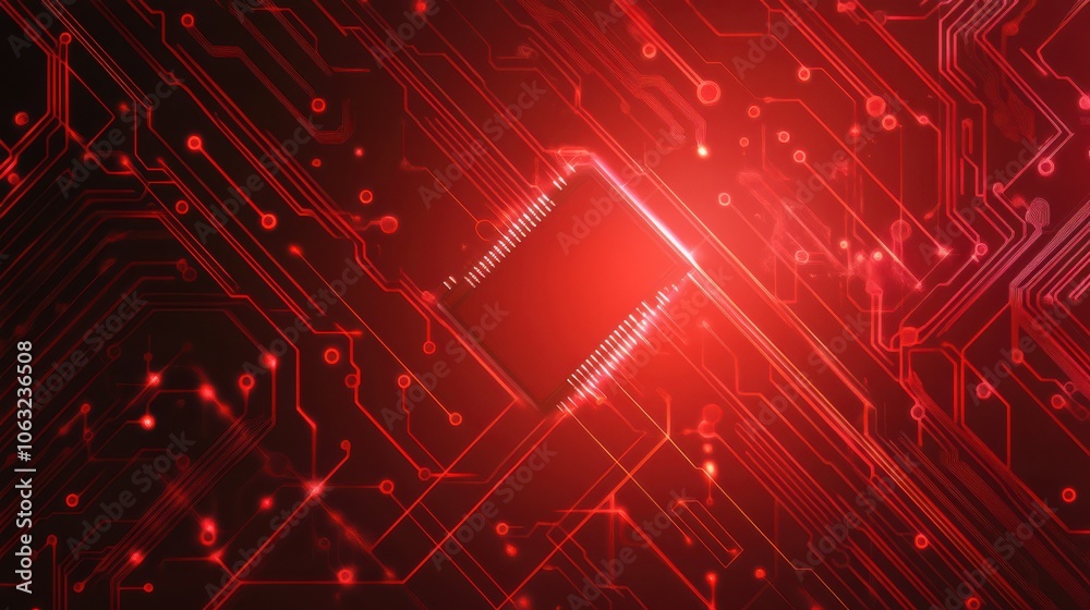 Aufkleber circuit connected lines on technology red background. circuit board. ai tech bg. semiconductor or cp