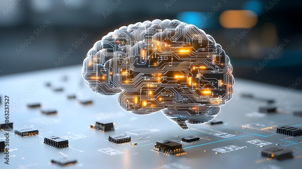 Aufkleber Conceptual image of a brain with bright lights and interconnected circuit patterns symbolizing innovative thinking technological progress