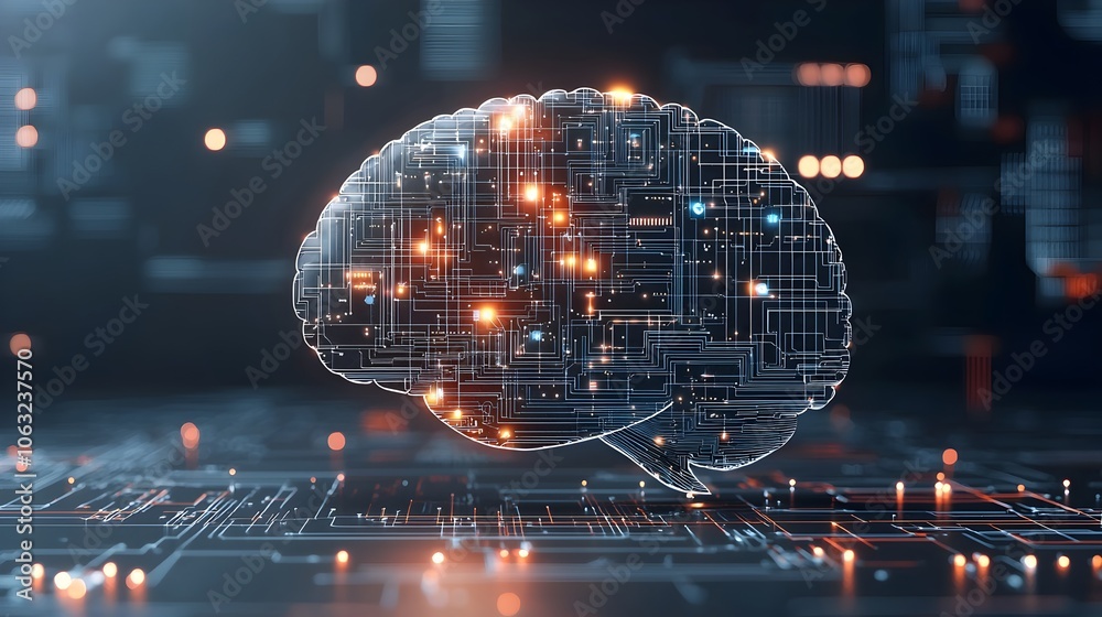 Aufkleber Innovative Brain with Glowing Circuit Patterns Representing Technological Progress and Cognitive Advancement