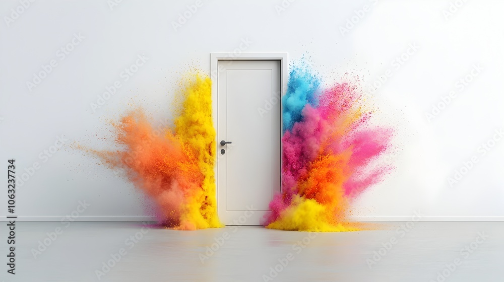 Poster Vibrant Door of Breakthrough Ideas and Innovative Solutions An abstract and dynamic representation of the endless potential for progress and discovery