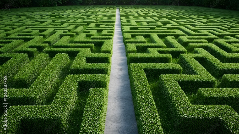 Fototapete Abstract maze with a clear path emerging symbolizing the journey of overcoming challenges and obstacles to achieve success and growth