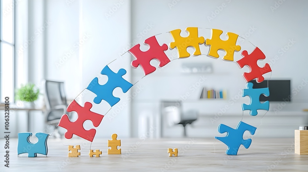Aufkleber Interlocking gears made of puzzle pieces moving in a creative and dynamic motion symbolizing the concepts of innovative problem solving