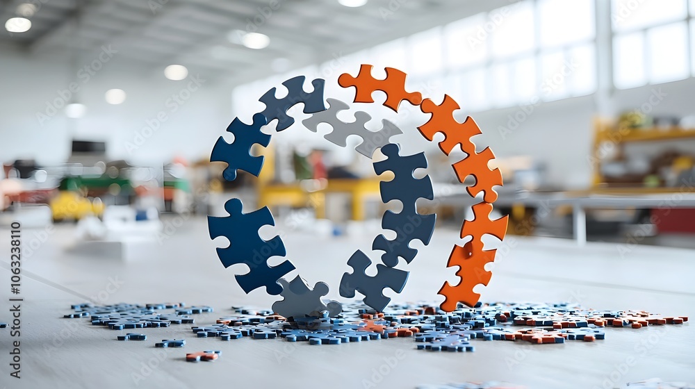 Fototapete interconnected puzzle gear pieces in dynamic motion symbolizing the concept of creative problem solv