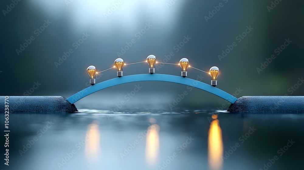 Leinwandbilder Illuminating abstract bridge made of light bulbs symbolizing innovative solutions that connect problems to goals and The glowing futuristic structure represents the power of technology creativity