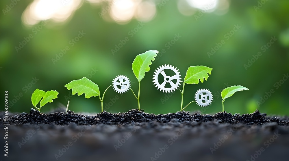 Aufkleber geared plant symbolizing creative growth and problem solving a metaphorical image depicting a growin