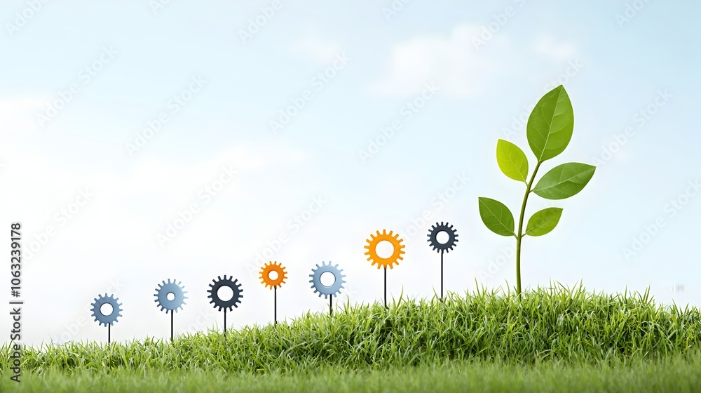 Aufkleber a conceptual image depicting a growing plant with gears as its leaves symbolizing the idea of growth